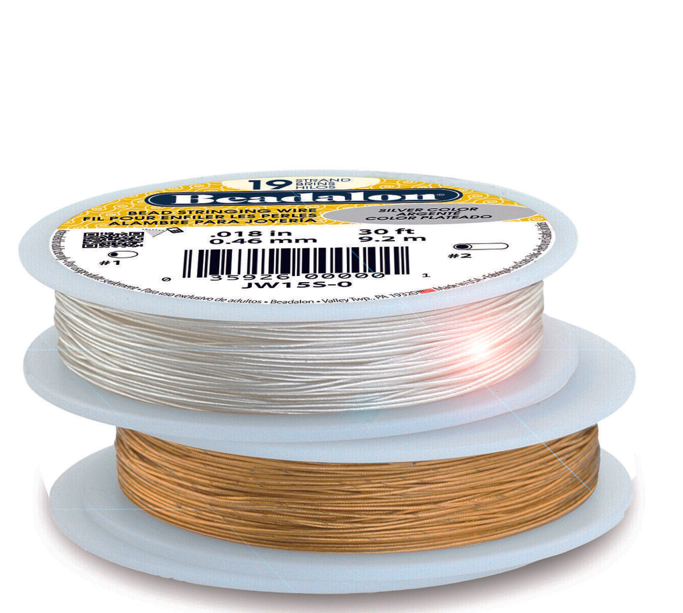 Beadalon 19 Strang Schmuckdraht in Gold & Silber in 4 Stärken 9,2 m Rolle aus USA